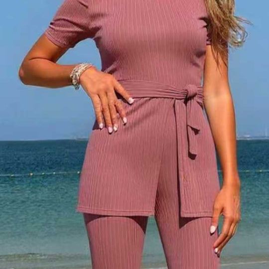 Damen sportliches Lounge-Set mit Bindegürtel R&B