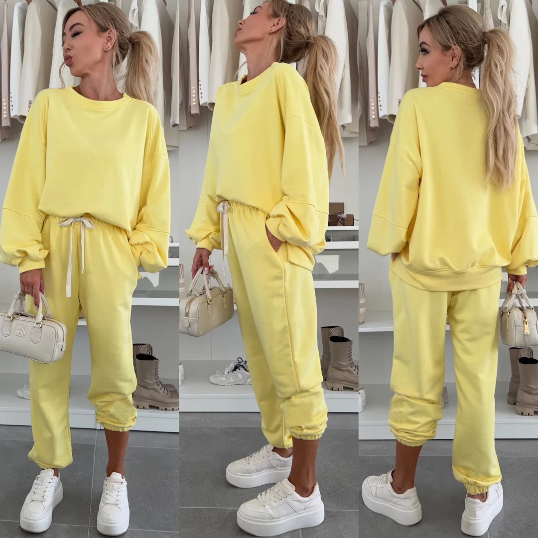 Damen Sportlicher Loungewear-Anzug mit elastischen Bündchen und weitem Schnitt R&B