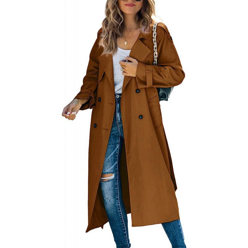 Damen eleganter Trenchcoat mit doppelt Reihe Knopfverschluss und Taillengürtel R&B