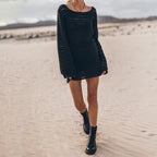 Damen gehäkeltes Minikleid mit langen Ärmeln R&B