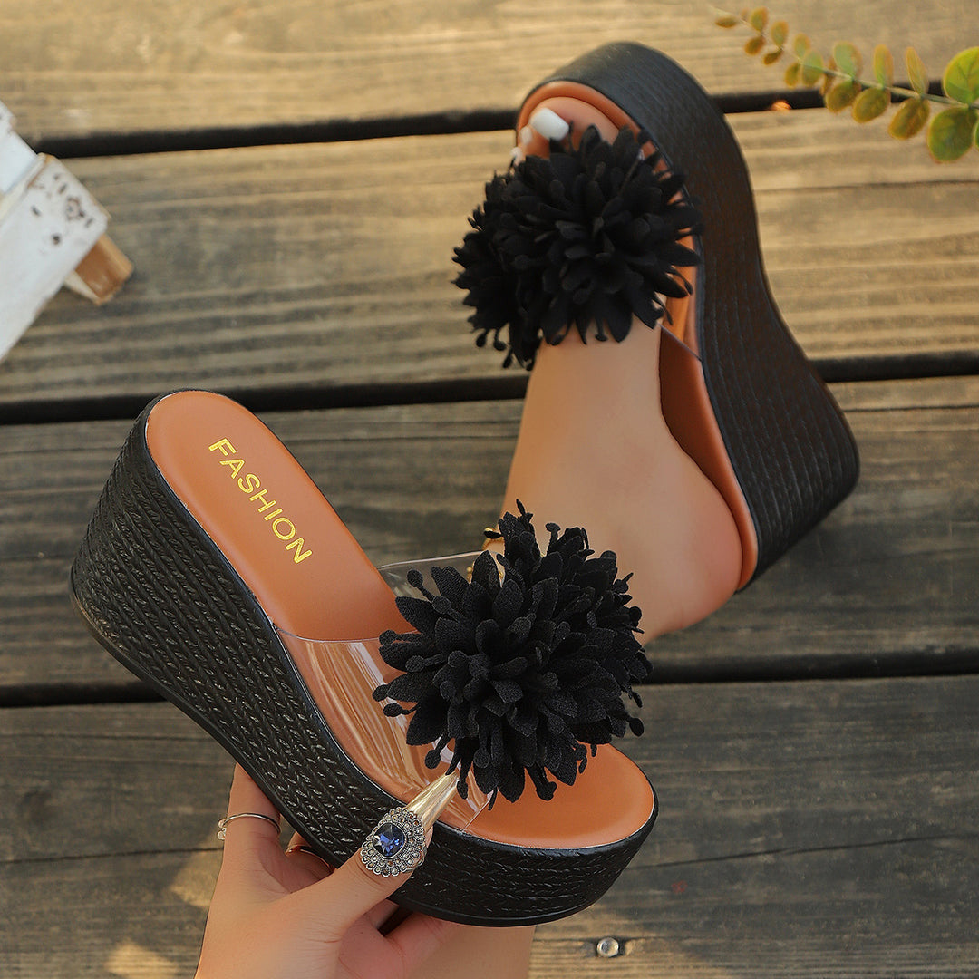 Damen Plateau-Sandalen mit floralem Applikationsdesign R&B