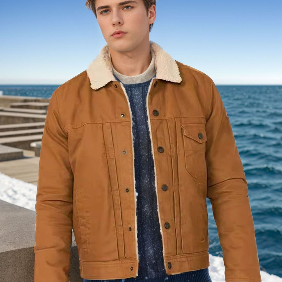 Herren kuschelige und stylische Fleecejacke mit Druckknöpfen R&B