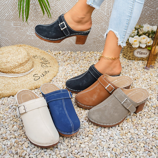 Damen Clogs mit elegantem Riemen und komfortablem Blockabsatz R&B