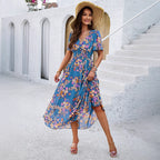 Damen Maxikleid mit floralen Details und elastischem Taillenbund R&B