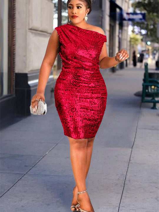Damen Cocktailkleid mit asymmetrischem Design und elegantem Schimmer R&B