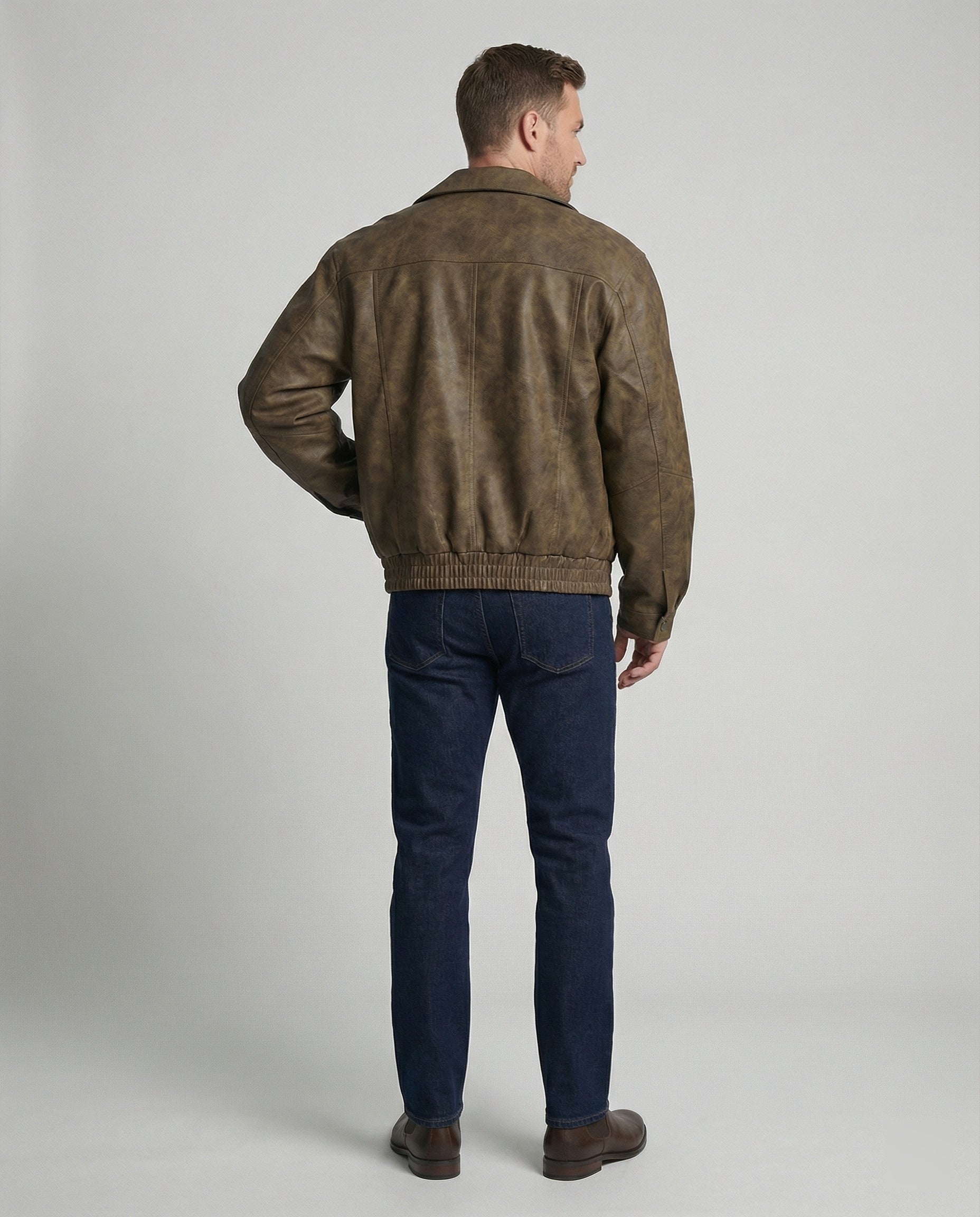 Herren vintage-inspirierter Pilotenblouson aus Lederimitat mit Ziernähten und elastischem Bund R&B