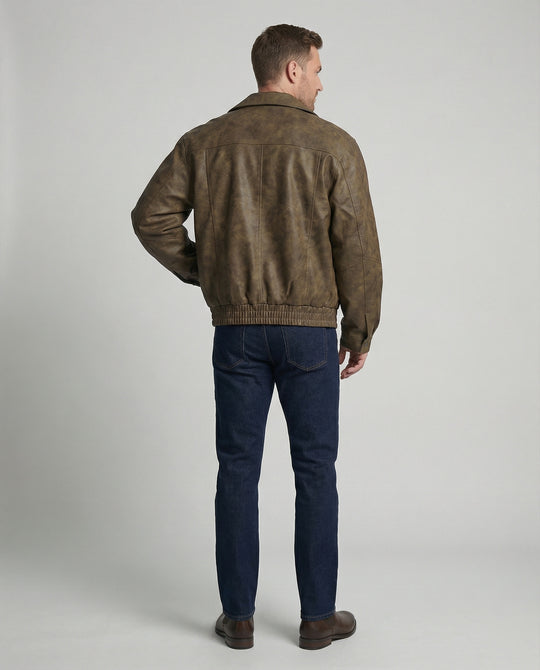 Herren vintage-inspirierter Pilotenblouson aus Lederimitat mit Ziernähten und elastischem Bund R&B