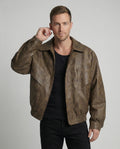 Herren vintage-inspirierter Pilotenblouson aus Lederimitat mit Ziernähten und elastischem Bund R&B