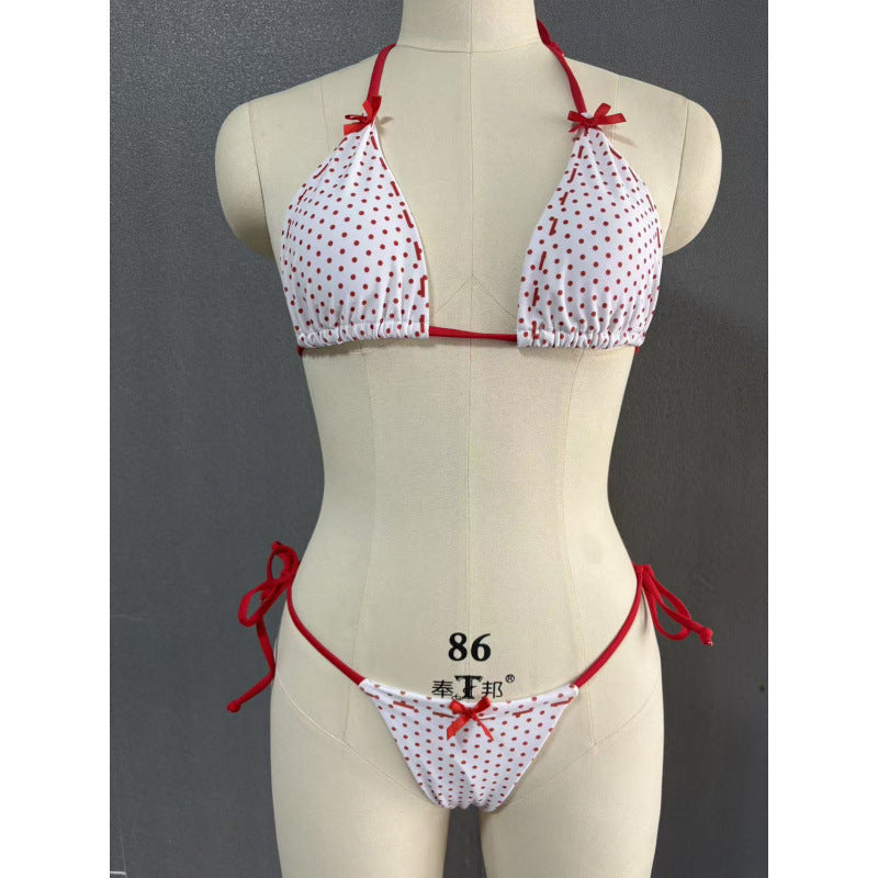 Damen Triangel-Bikini mit verspieltem Punkte-Design und verstellbaren BindR&Bändern R&B