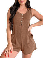 Damen Jumpsuit mit strukturiertem Muster und dekorativen Knöpfen R&B