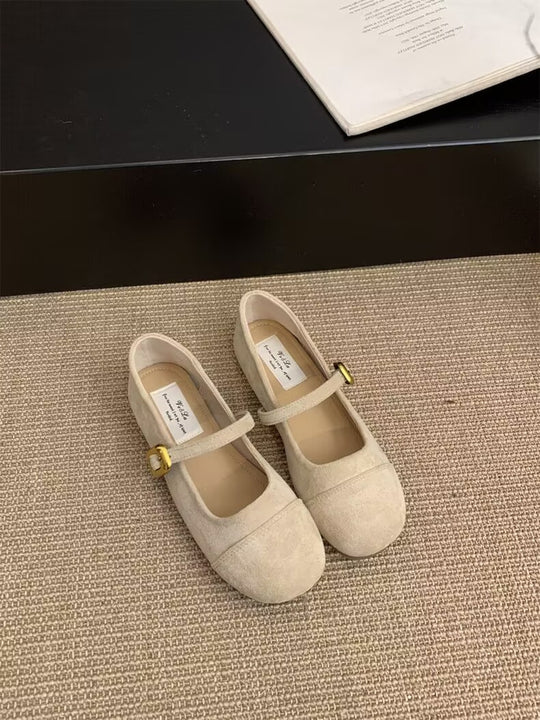 Damen Ballerinas mit modischem Riemchen und goldener Schnalle R&B