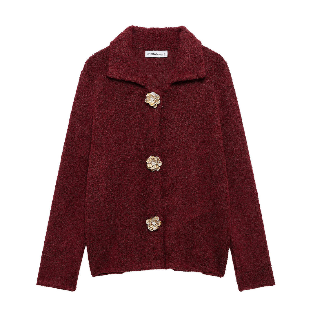 Damen elegante Strickjacke mit dekorativen Knopfdetails R&B