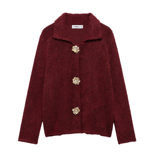 Damen elegante Strickjacke mit dekorativen Knopfdetails R&B
