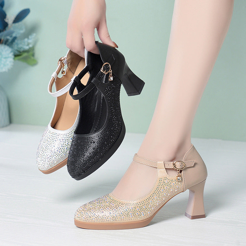 Damen Hochwertige Pumps mit funkelndem Strassbesatz und elegantem Riemen R&B