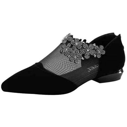 Damen elegante Ballerinas mit durchsichtigen Einsätzen und dekorativem Schmuck R&B