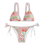 Damen Triangel-Bikini mit feinem Musterdesign und raffinierten Bindändern
