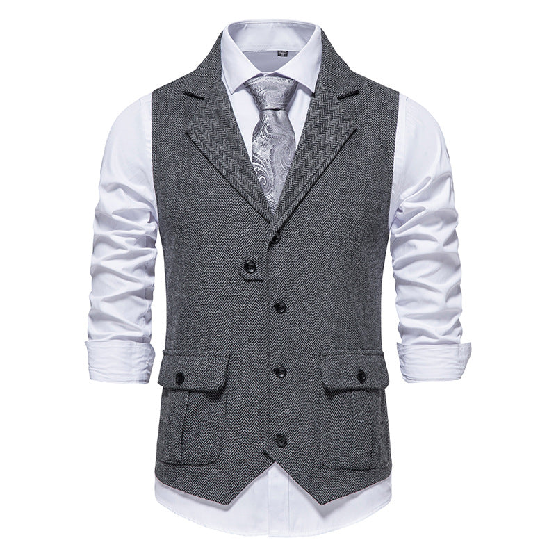 Herren Anzugweste aus hochwertigem Herringbone-Stoff R&B
