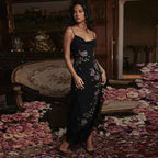 Damen elegantes Hochzeitskleid mit Blumenapplikationen und Fransen R&B