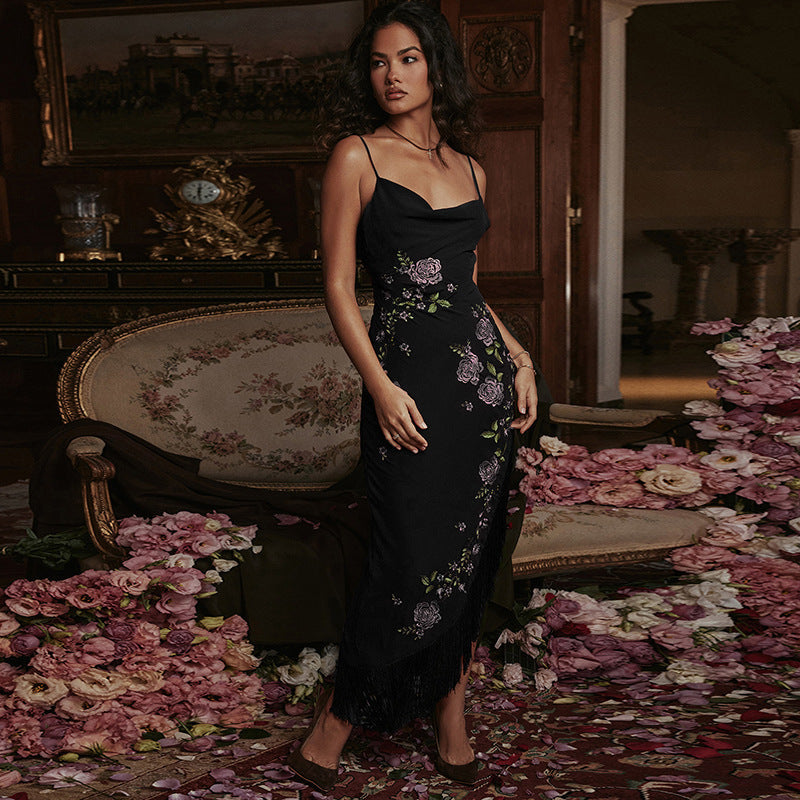 Damen elegantes Hochzeitskleid mit Blumenapplikationen und Fransen R&B