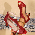 Damen Elegante High Heel Sandalen mit transparenten Einsätzen R&B