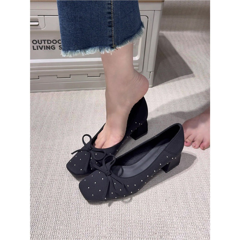 Damen modische Ballerina-Schuhe mit feiner Schleifen- und Strassverzierung R&B