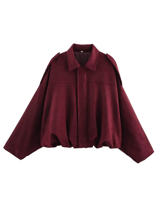 Damen nan weite Kurzjacke mit Ballonbund, verdecktem Verschluss und Schulterklappen R&B