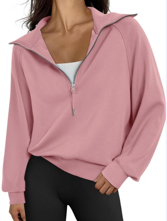 Damen lässiger Sweatpullover mit hohem Kragen und Reißverschluss R&B