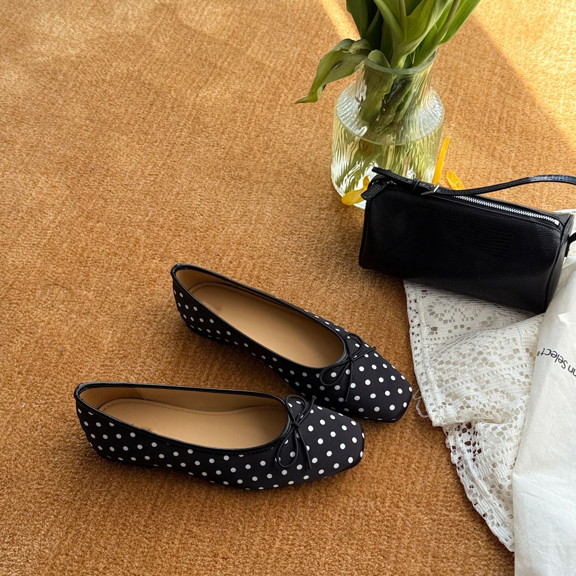 Damen Ballerinas mit modischem Punktmuster und dekorativem Schleifendetail R&B