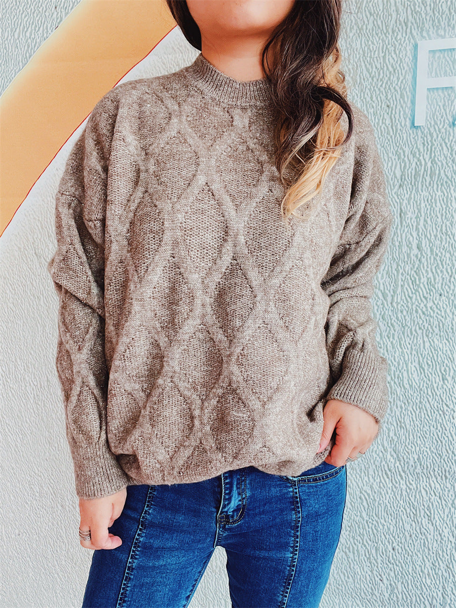 Damen Grobstrickpullover mit elegantem Rautenmuster und voluminösen Ärmeln R&B