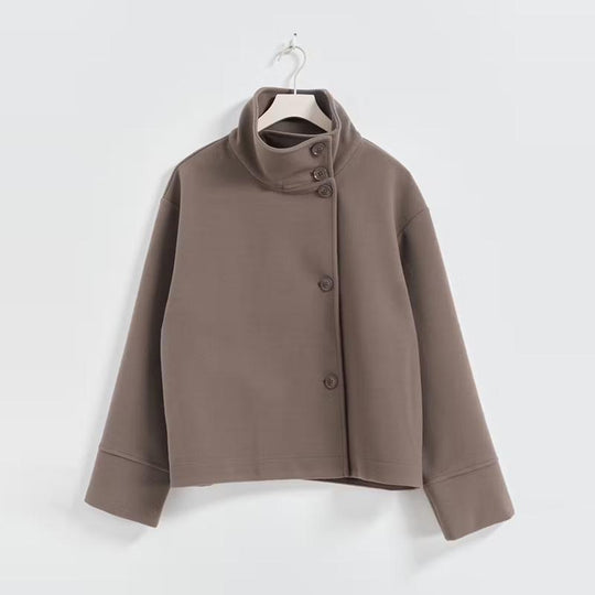 Damen Kurze Jacke mit hohem Kragen und Knopfverschluss R&B
