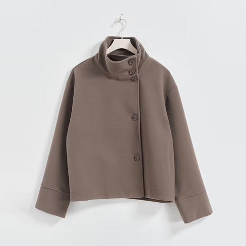 Damen Kurze Jacke mit hohem Kragen und Knopfverschluss R&B