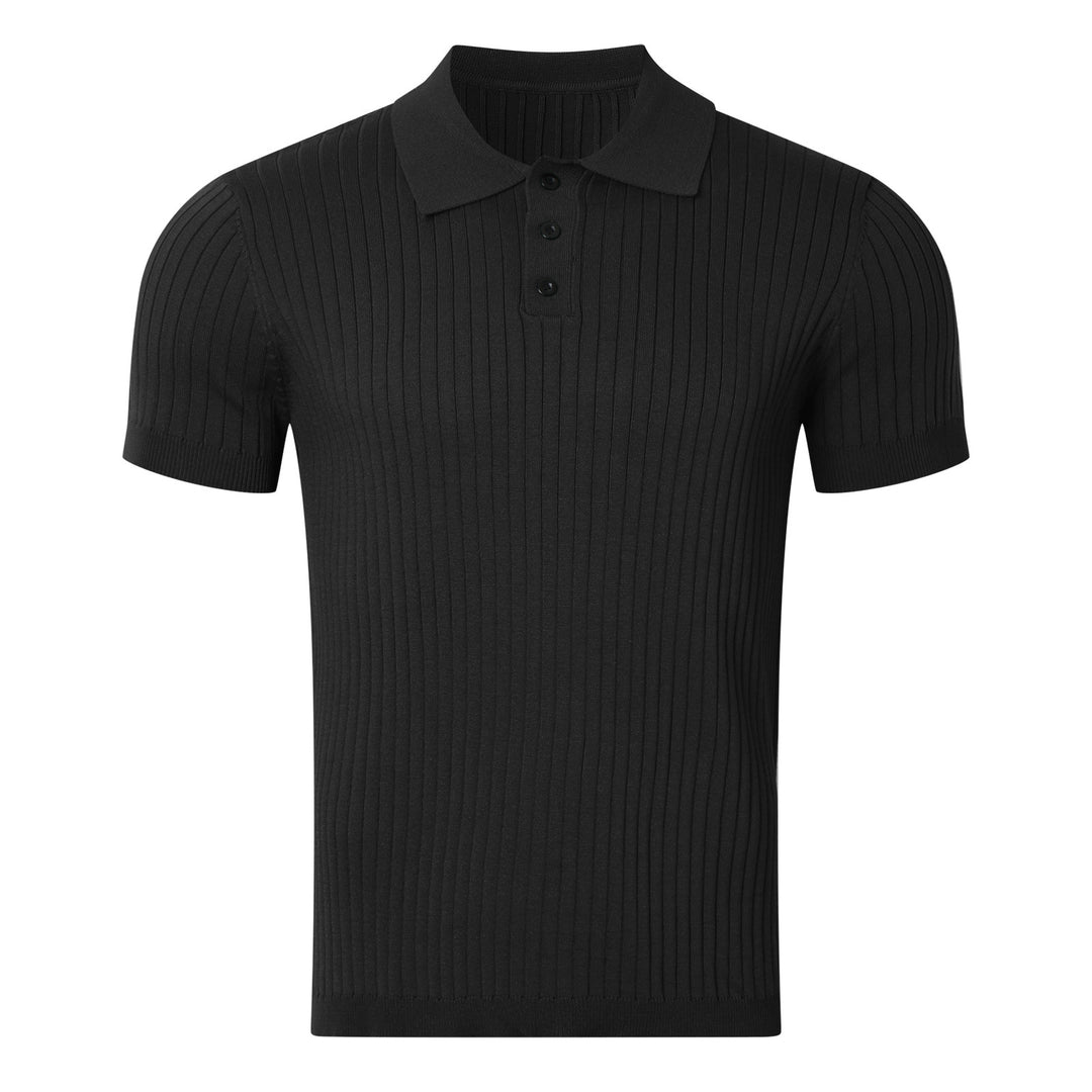 Herren nan schmal geschnittenes geripptes Poloshirt aus Feinstrick mit Kurzarm und Polokragen R&B
