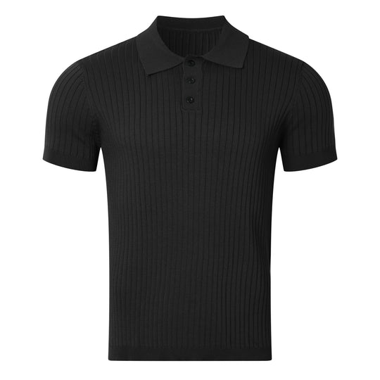 Herren nan schmal geschnittenes geripptes Poloshirt aus Feinstrick mit Kurzarm und Polokragen R&B