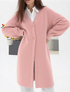 Damen gemütlicher Strickcardigan mit V-Ausschnitt und modischem Knopfverschluss R&B