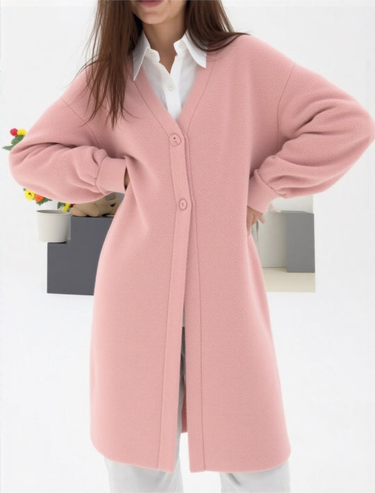 Damen Elegante Strickjacke mit Knopf und V-Ausschnitt R&B