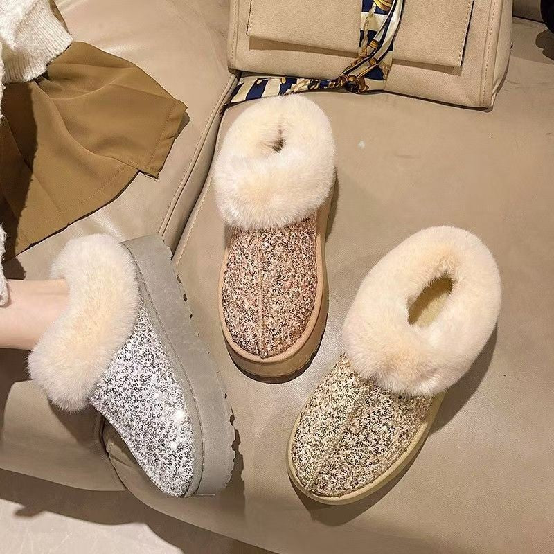 Damen Flauschige Glitzer Hausschuhe R&B
