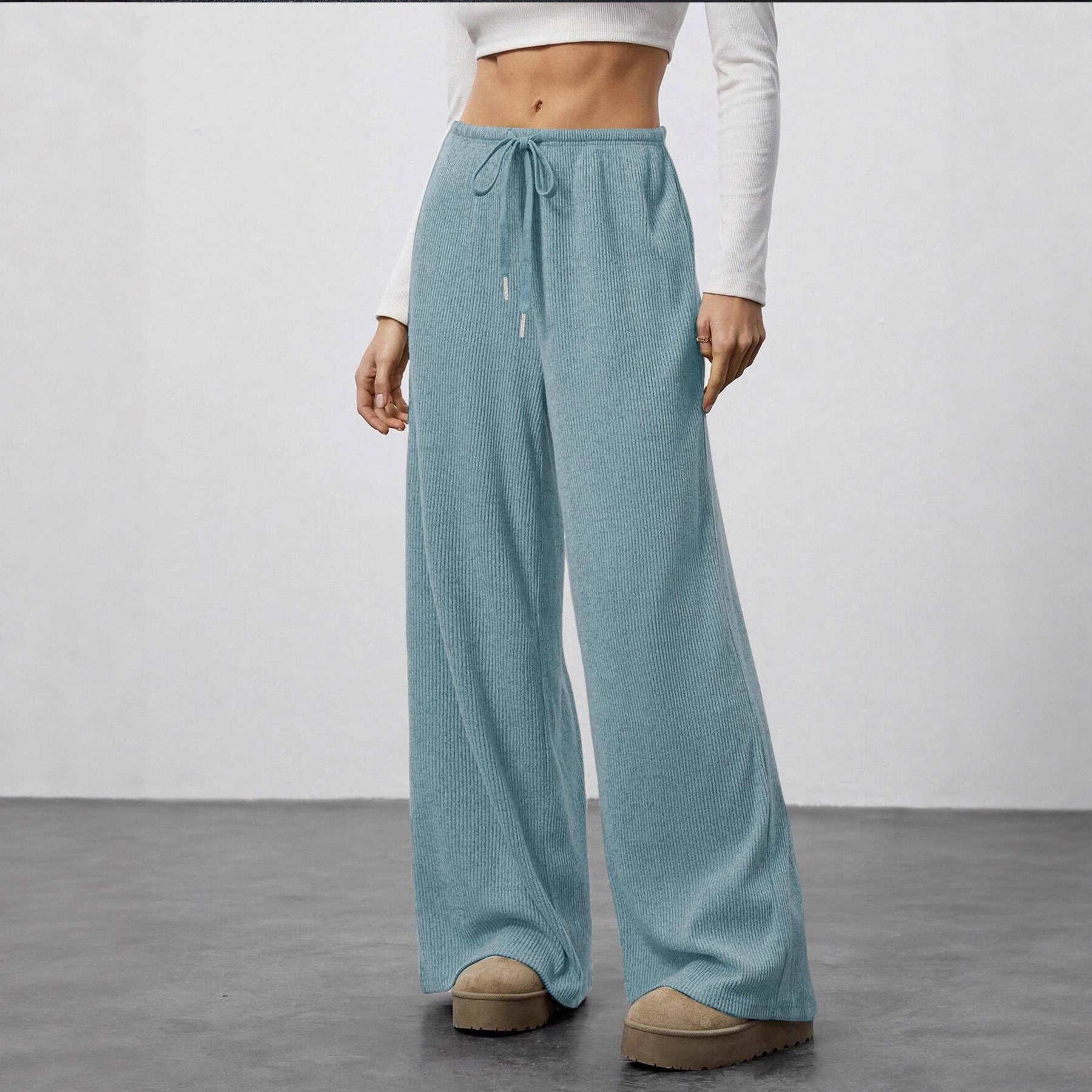 Damen Weit geschnittene Relax-Hose aus elastischem Strickmaterial mit Kordelzug R&B