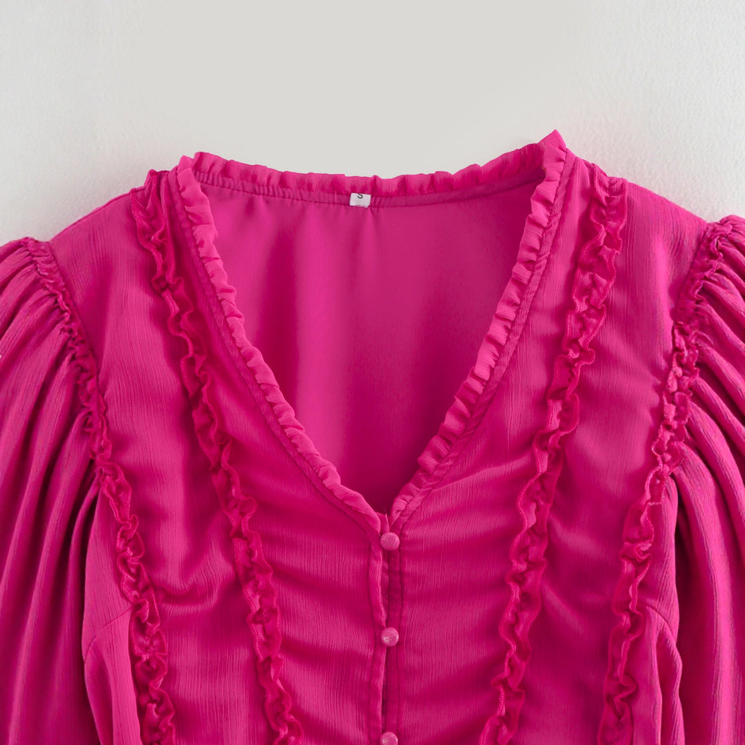 Damen verspieltes Minikleid mit Rüschendetails und Taillengürtel R&B
