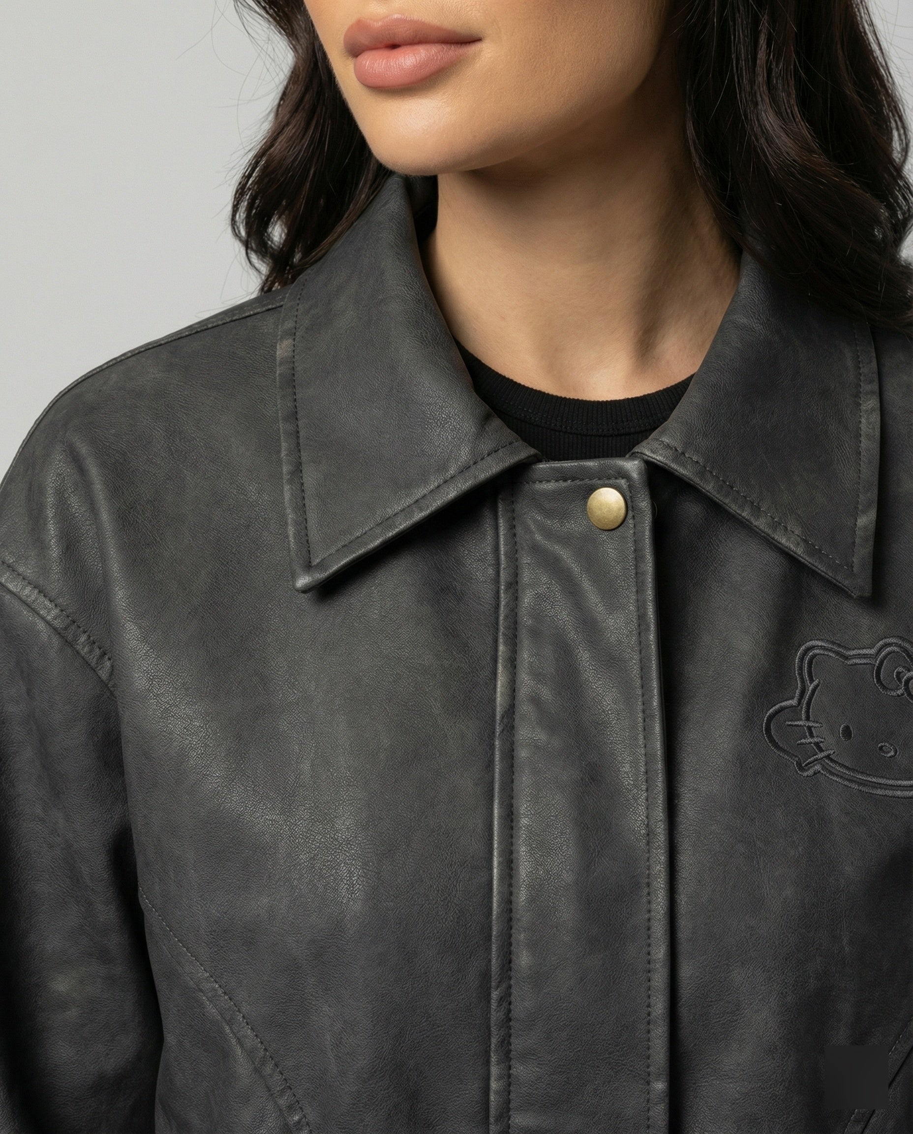 Damen Oversize PU-Lederjacke Herbst Vintage Style Winddicht