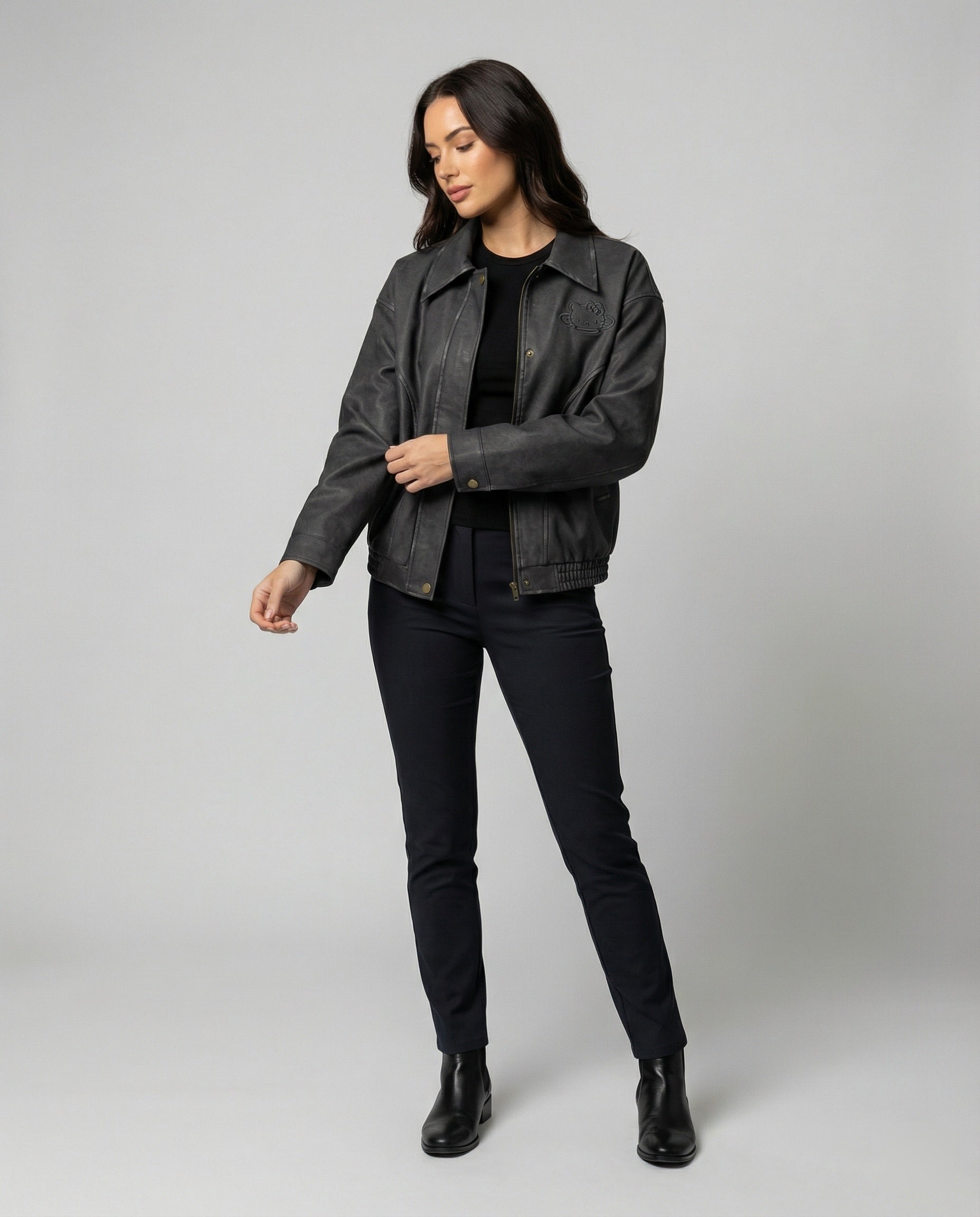 Damen Oversize PU-Lederjacke Herbst Vintage Style Winddicht