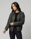 Damen Oversize PU-Lederjacke Herbst Vintage Style Winddicht