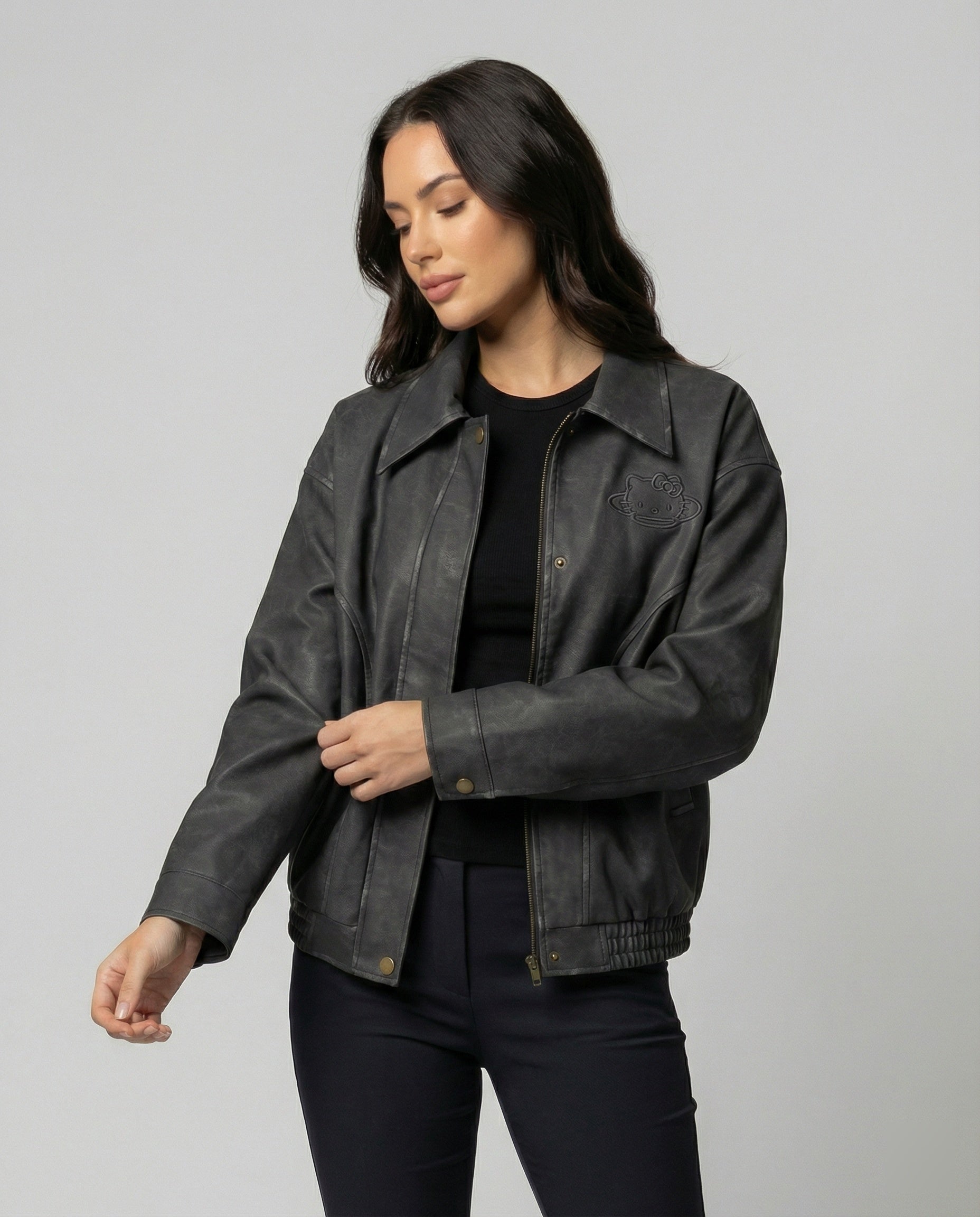 Damen Oversize PU-Lederjacke Herbst Vintage Style Winddicht