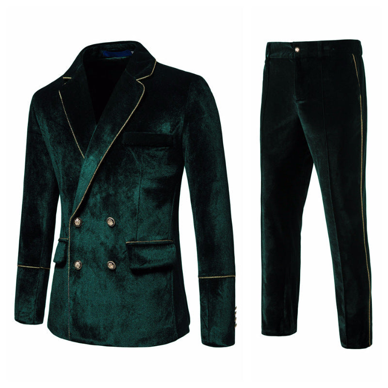 Herren Samtanzug mit goldenen Details und klassischem Revers R&B