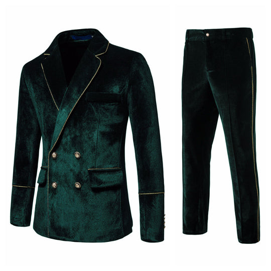 Herren Samtanzug mit goldenen Details und klassischem Revers R&B
