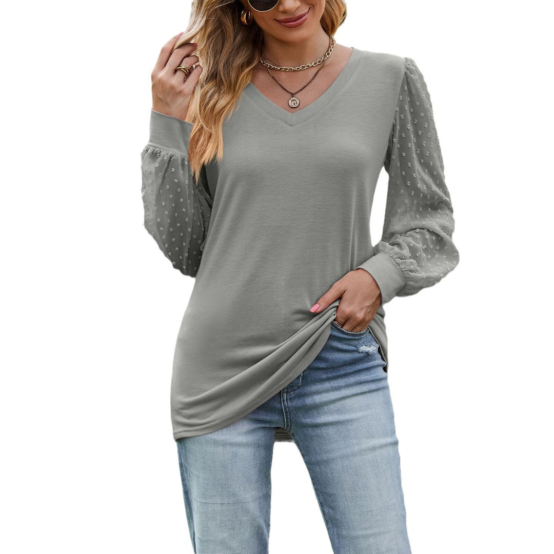 Damen elegantes V-Ausschnitt Oberteil mit Puffärmeln R&B
