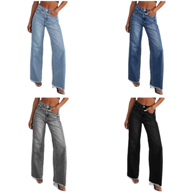 Damen Weit geschnittene Jeans mit trendigem fransigem Saum R&B