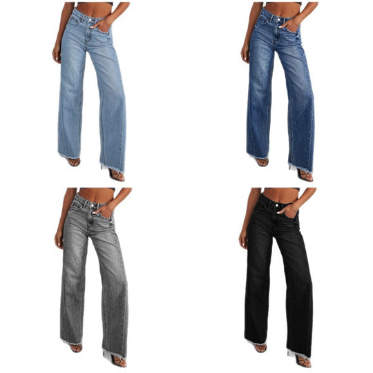 Damen Weit geschnittene Jeans mit trendigem fransigem Saum R&B