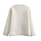 Damen elegante Strickjacke mit dekorativen Perlenknöpfen und praktischen Taschen R&B