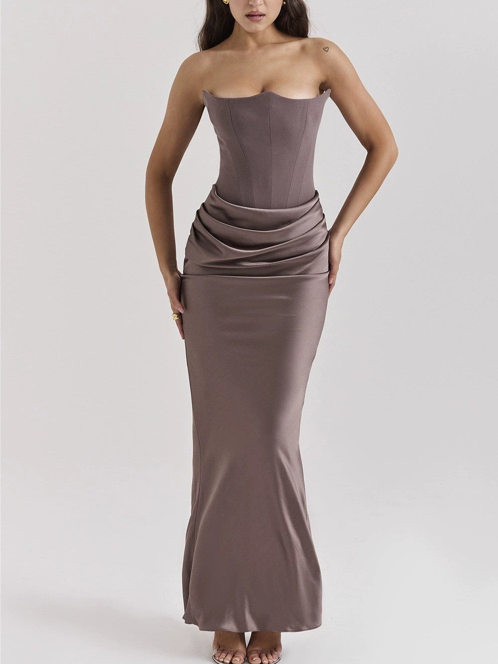 Damen nan trägerloses Korsagen-Abendkleid mit konturierter Miederkonstruktion und eleganter Hüftdrapierung R&B