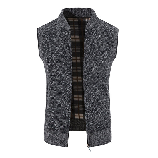 Herren Strickjacke ohne Ärmel mit modernem Zopfmuster R&B